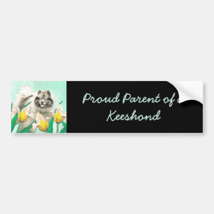 Keeshond in Tulips Painting Original Dog Art Bumpersticker