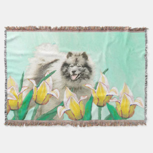 Keeshond in Tulips Painting Original Dog Art Deken