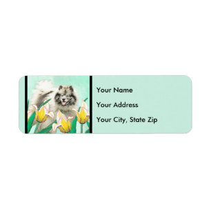 Keeshond in Tulips Painting Original Dog Art Etiket