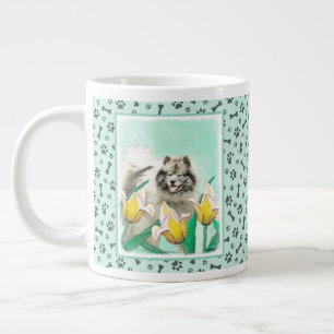Keeshond in Tulips Painting Original Dog Art Extra Grote Beker