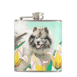 Keeshond in Tulips Painting Original Dog Art Heupfles