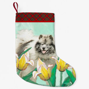 Keeshond in Tulips Painting Original Dog Art Kleine Kerstsok