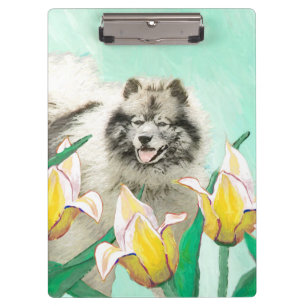 Keeshond in Tulips Painting Original Dog Art Klembord