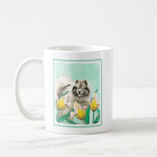 Keeshond in Tulips Painting Original Dog Art Koffiemok