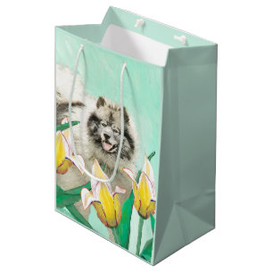 Keeshond in Tulips Painting Original Dog Art Medium Cadeauzakje