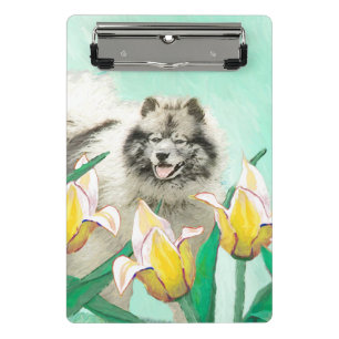 Keeshond in Tulips Painting Original Dog Art Mini Klembord