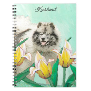 Keeshond in Tulips Painting Original Dog Art Notitieboek
