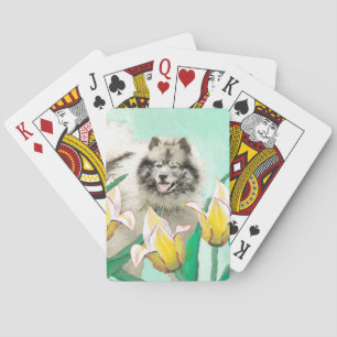 Keeshond in Tulips Painting Original Dog Art Pokerkaarten