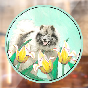 Keeshond in Tulips Painting Original Dog Art Raamsticker