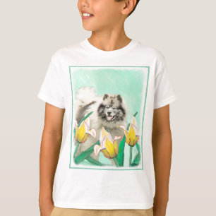 Keeshond in Tulips Painting Original Dog Art T-shirt
