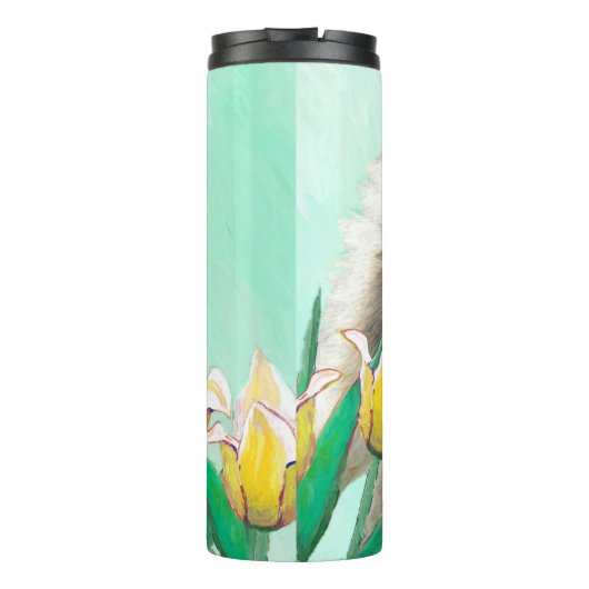 Keeshond in Tulips Painting Original Dog Art Thermosbeker (Achterkant)