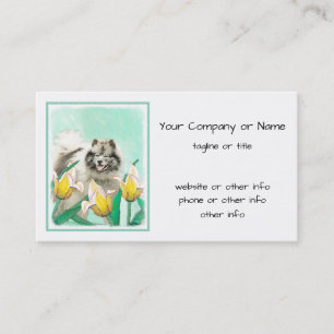Keeshond in Tulips Painting Original Dog Art Visitekaartje