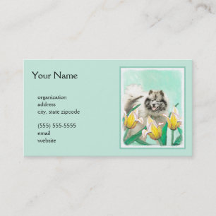 Keeshond in Tulips Painting Original Dog Art Visitekaartje