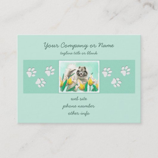 Keeshond in Tulips Painting Original Dog Art Visitekaartje (Voorkant)