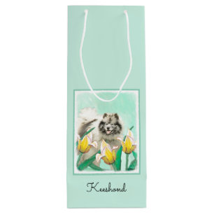 Keeshond in Tulips Painting Original Dog Art Wijn Cadeautas