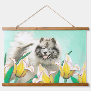 Keeshond in tulpen schilderij knuffige originele h hangend wandkleed
