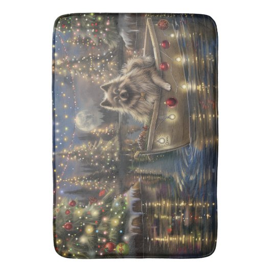 Keeshond Kerst Feestelijke Reis Badmat (Voorkant Verticaal)