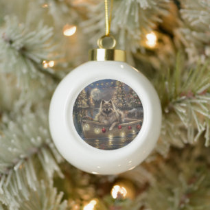 Keeshond Kerst Feestelijke Reis Keramische Bal Ornament