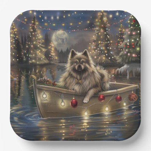 Keeshond Kerst Feestelijke Reis Papieren Bordje (Voorkant)