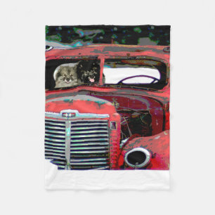 Keeshond Kerst Oude Truck Schilderij Hond Kunst Fleece Deken