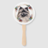 Keeshond Kerstkrans Feestelijke Pup Handwaaier (Voorkant)