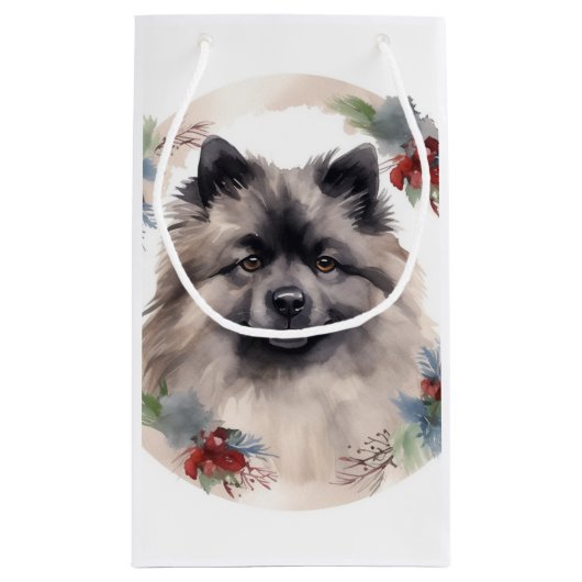 Keeshond Kerstkrans Feestelijke Pup Klein Cadeauzakje (Achterkant)