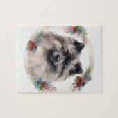 Keeshond Kerstkrans Feestelijke Pup Legpuzzel (Horizontaal)