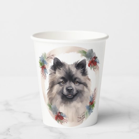 Keeshond Kerstkrans Feestelijke Pup Papieren Bekers (Achterkant)