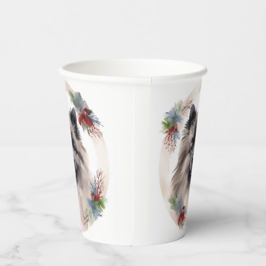 Keeshond Kerstkrans Feestelijke Pup Papieren Bekers (Rechts)