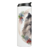 Keeshond Kerstkrans Feestelijke Pup Thermosbeker (Gedraaid links)