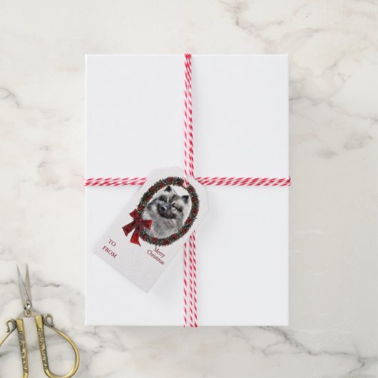 Keeshond Kerstmis Cadeaulabel (Met Touw)