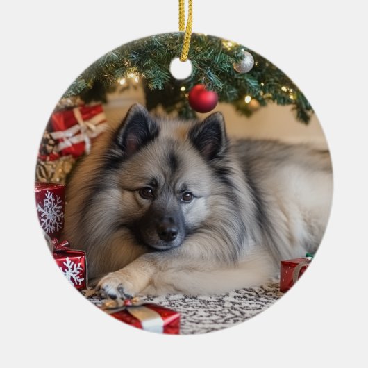 Keeshond Kerstmis Keramisch Ornament (Voorkant)