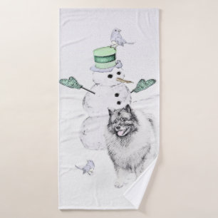 Keeshond Kerstmis Snowman Painting Dog Art Bad Handdoek
