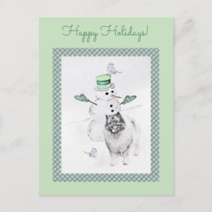 Keeshond Kerstmis Snowman Painting Dog Art Briefkaart