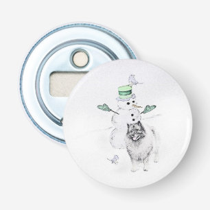 Keeshond Kerstmis Snowman Painting Dog Art Button Flesopener