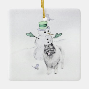 Keeshond Kerstmis Snowman Painting Dog Art Keramisch Ornament