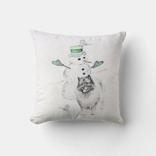 Keeshond Kerstmis Snowman Painting Dog Art Kussen