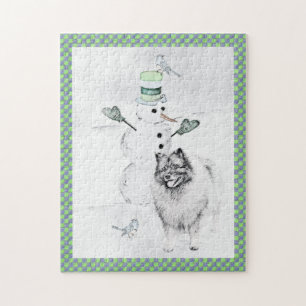Keeshond Kerstmis Snowman Painting Dog Art Legpuzzel