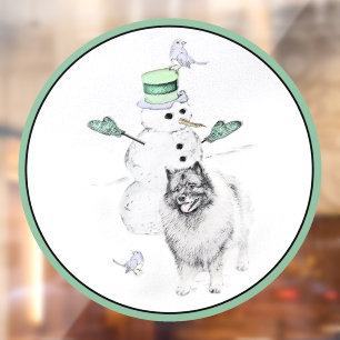 Keeshond Kerstmis Snowman Painting Dog Art Raamsticker