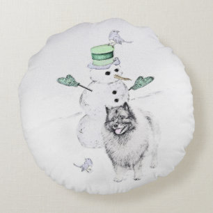 Keeshond Kerstmis Snowman Painting Dog Art Rond Kussen