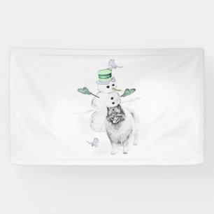 Keeshond Kerstmis Snowman Painting Dog Art Spandoek