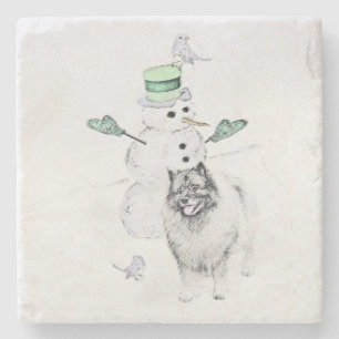 Keeshond Kerstmis Snowman Painting Dog Art Stenen Onderzetter