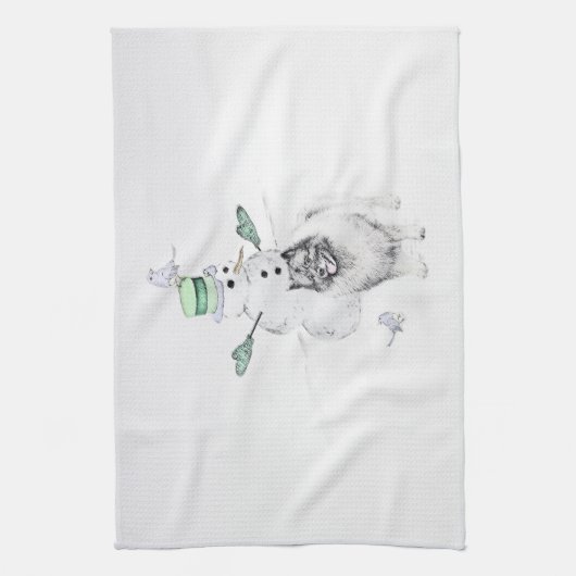 Keeshond Kerstmis Snowman Painting Dog Art Theedoek (Verticaal)