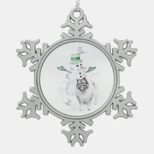 Keeshond Kerstmis Snowman Painting Dog Art Tin Sneeuwvlok Ornament