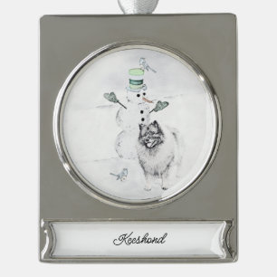 Keeshond Kerstmis Snowman Painting Dog Art Verzilverd Banner Ornament