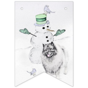 Keeshond Kerstmis Snowman Painting Dog Art Vlaggetjes