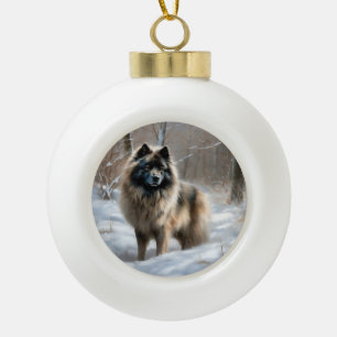 Keeshond Laat het Sneeuwen Kerstmis Keramische Bal Ornament