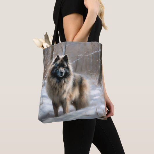 Keeshond liet het sneeuwen Kerstmis Draagtas (Dichtbij)