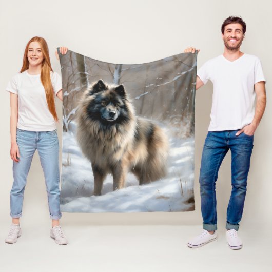 Keeshond liet het sneeuwen Kerstmis Fleece Deken (In situ)