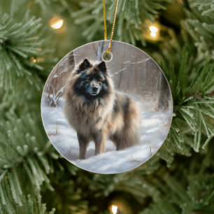 Keeshond liet het sneeuwen Kerstmis Keramisch Ornament